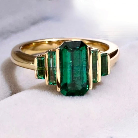 Certified Lab Grown Emerald Yellow Gold Engagement Ring /May Birthstone Ring